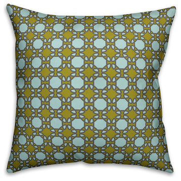 Folk Lattice Pattern, Green Throw Pillow, 18"x18"