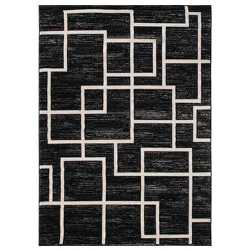 Galleria Maze Black Contemporary Area Rug, 5'3"x7'3"