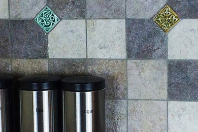 Celtic accent tiles. (Wee Tiny Tiles ) 2″ Double Spiral in Turquoise and 2″ Shie