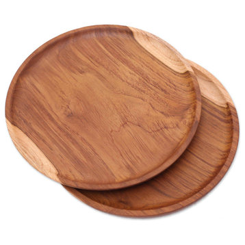 Novica Handmade Natural Appetite Teak Wood Plates (9 Inch, Pair)