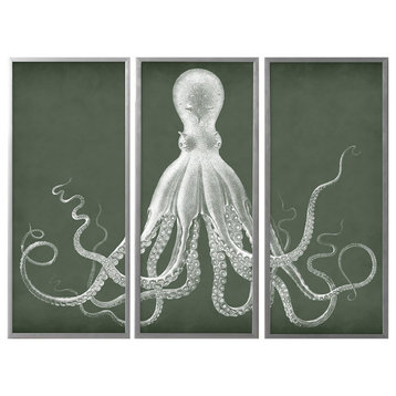 Lord Bodner Octopus Triptych Print, Forest Green/Off-White, 20"x16"