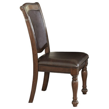 Benzara BM176308 Leather Dining Side Chair, Cherry Brown & Dark Brown, Set of 2