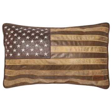 American Flag Faux Leather Throw Pillow 16x24