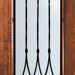 Slab Single Door 96 Mahogany Warwick 1 Panel 3/4 Lite Wrought Iron - Front Doors