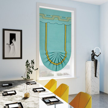 QYBHF746 High Quality Chenille Blue Green Custom Made Roman Blinds For Home Deco