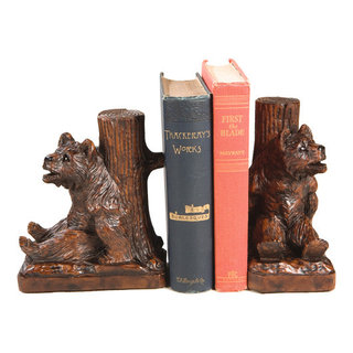 Bears Fishing Bookends Set Bronze-Finish 7 High