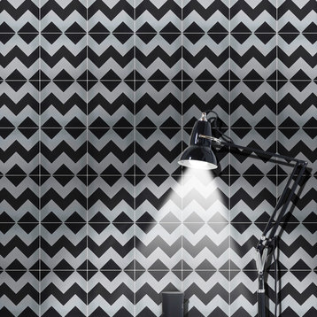 8"x8" Jerada Handmade Cement Tile, Black/Gray, Set of 12