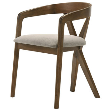 Modrest Weiss Mid-Century Modern Light Brown Fabric, Walnut Dining Chair