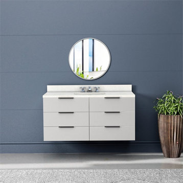 RoomAndLoft Soho 48" Wood Bathroom Vanity in White - Quartz Top & 1 Basin