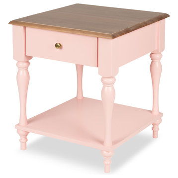 Kate and Laurel Sophia Wood Nightstand Side Table With Drawer, Pink