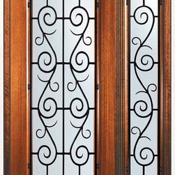 Prehung Sidelite Door 80 Mahogany St. Charles Full Lite Wrought Iron - Front Doors