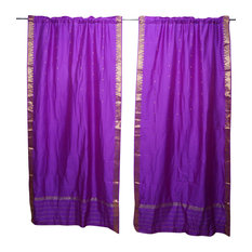 Mogul Interior - 2 Purple Sheer Sari Curtain Road Pocket Drape Panel 84X44 - Curtains
