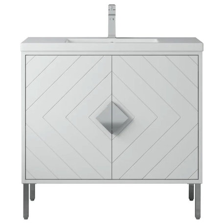 36" Modern Style White Eileen Bathroom Sink Vanity - AC-66WT36