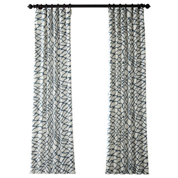 Ellis Blue Printed Cotton Twill Curtain Single Panel, 50"x108"