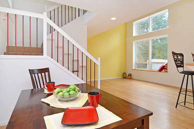 Inspiration for a mid-sized craftsman great room remodel in Seattle with yellow walls