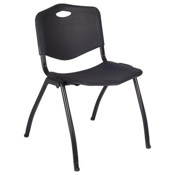 Kee 30" Square Breakroom Table- Maple/ Chrome & 4 'M' Stack Chairs- Black