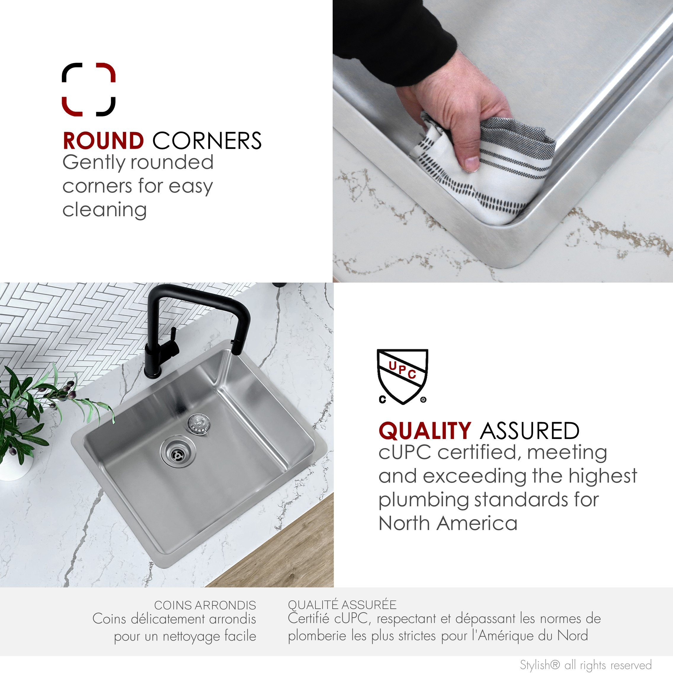 STYLISH 21 inch Single Bowl Undermount and Drop-in Stainless Steel Kitchen Sink