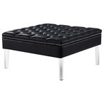 Inspired Home - Fernanda PU Leather Tufted with Nailhead Trim  Acrylic Legs Ottoman, Black - Our PU leather oversized square ottoman adds a contemporary yet reserved touch to your living room or home office. Featuring supple PU leather with button tufting, the comfort of a high density foam cushioned seat, sturdy acrylic feet. This chic, oversized accent piece is perfect for kicking up your feet and watching the game.FEATURES: