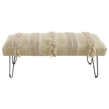 Natural and Gold Tufted Geometric Indoor Bench, 47" Length