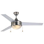 Trans Globe Lighting - 52" Indoor Brushed Nickel and Silver Modern Ceiling Fan - With its sleek styling, the Cappleman Collection is a Modern take on the traditional ceiling fan.  The Cappleman 52" Ceiling Fan provides soft lighting with a single bulb concealed above the White Frost glass shade. This three-blade artistic ceiling fixture comes complete with a pull chain for easy on and off. All mounting hardware and ceiling canopy are included providing a beautiful finished look.