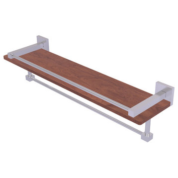 Montero 22" Wood Shelf with Gallery Rail and Towel Bar, Satin Chrome