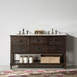 Abel 60 inch Rustic Brown Wash Double Bathroom Vanity Marble Top - Bathroom Vanities And Sink Consoles