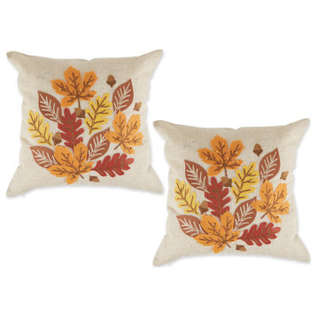 DII Falling Leaves Embroidered Pillow Cover 18x18", 2 Piece