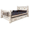 Montana Woodworks Wood King Storage Bed with Laser Engraved Bronc in Natural