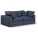 Meridian Furniture - Comfy Upholstered Modular Sofa, Navy, 2-Piece: 2 Corner Chair, Linen Textured Fabric - Give your space a whole new look with this navy Comfy linen textured fabric sofa. This handsome sofa fits nicely with other items in the Comfy collection and is a versatile seating option designed for adaptability, comfort and style. Wrapped in rich navy durable linen textured fabric upholstery, this sofa offers a plush embrace of overstuffed down feather cushions, carefully crafted to deliver the highest level of comfort. The perfect seat for creating an oasis for relaxation, this sofa has thick foam surrounding its frame for added support and coziness.