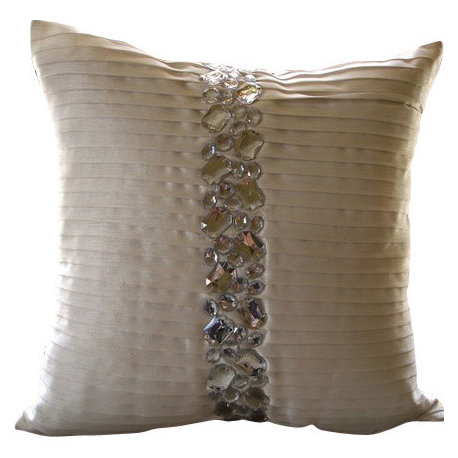 Throw Pillow Covers 26" x 26" Pillowcase White Silk Striped - Precious Crystals