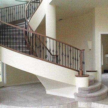 Wood Railing with Wrought Iron Balusters