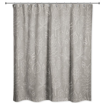 Gray Leaf Pattern 71x74 Shower Curtain