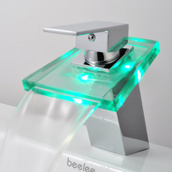 Contemporary Single Handle Waterfall LED Chrome Bathroom Sink Faucet - T0804F - Bathroom Sink Faucets