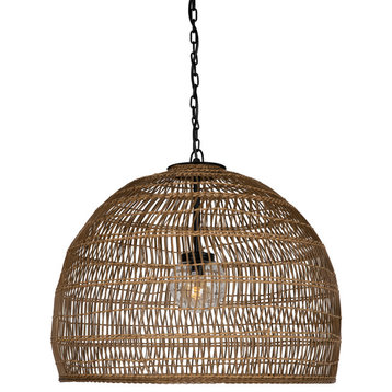 Luhu Open Weave All Weather Cane Rib Outdoor Pendant Lamp, Extra Large