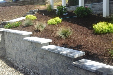 Stepped Wall with Landscaping and Lighting