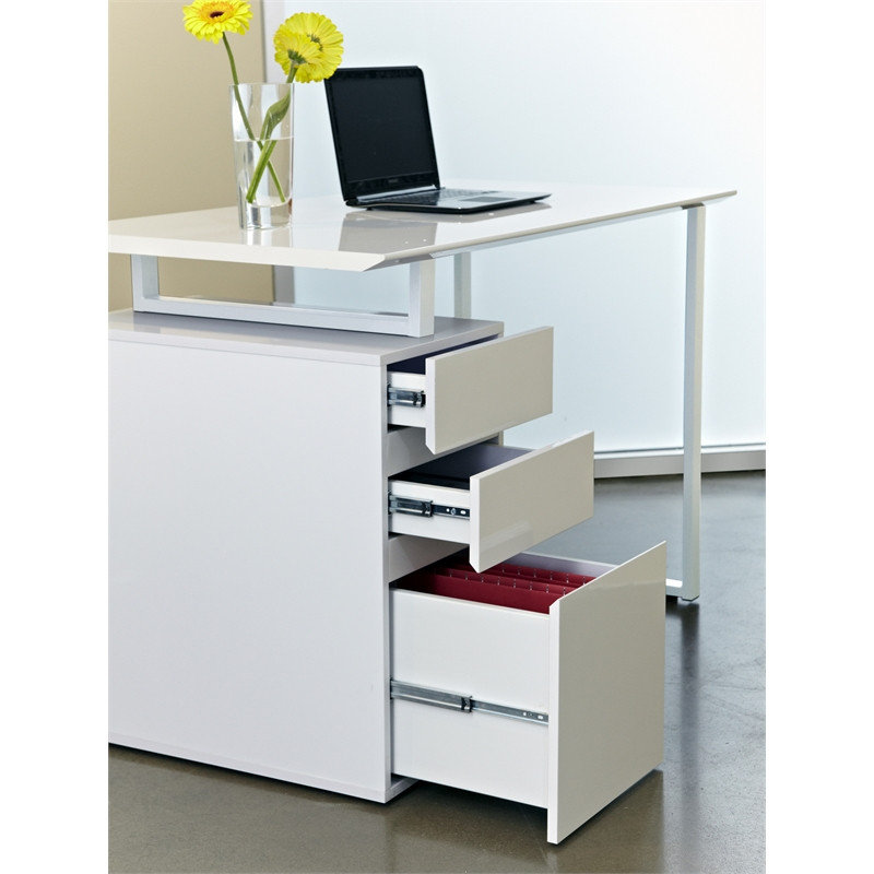 Unique Furniture 48" Reversible Home Office Desk with Filing Cabinet in White