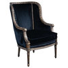Bergere Chair Louis XVI French Hand-Carved Wood Antiqued Gold  Black