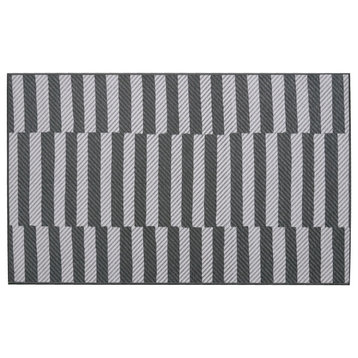 My Magic Carpet Tratti Offset Stripe Black Cream Washable Rug 3x5