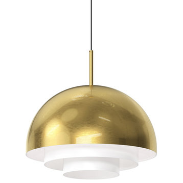 Modern Tiers Dome LED Pendant, Brass, 16"