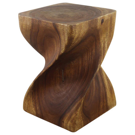 Haussmann Big Twist Wood Stool Table 14 in SQ x 20 in H Walnut Oil