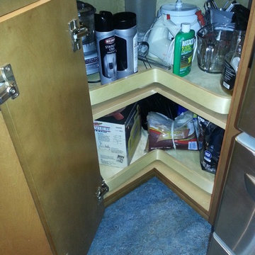 After: Custom cabinetry corner cupboard with Lazy Susan's.