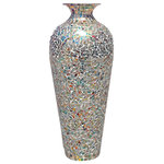 DecorShore - Bohemian Rhapsody Multicolor Floor Vase Rainbow Glass Mosaic Decorative Vase - Our handmade iron & mosaic floor vases are sure to turn heads. Shimmering glass mosaic tiles grace the exterior of these amphora-shaped shatterproof vases that provide the ultimate pop of color in your home, office, or commercial decorating project. Decorative vases like this are great for more than just flowers! Combining the ancient arts of metallurgy and pottery creation, our artists cast each iron vase by hand and finish with a complex tessellation pattern in a glass mosaic. DecorShore Decorative Art Pieces are perfect for creating stunning visuals that begin to transform your space into an in-home art gallery. The artistic look, bold colors, and durable construction are just a few of the features you'll love. An ample 2" opening in a 4" lip leaves plenty of room for decorative items; reeds, greenery, floral arrangements & more. However, make no mistake...our art ware vases make a statement all their own; with or without additional accents.