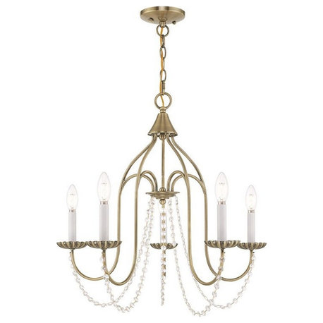 Traditional French Country Farmhouse Five Light Chandelier-Antique Brass Finish