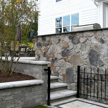 raised patio, retaining walls