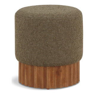 Meridian Furniture Veranda Olive Boucle Fabric Walnut Stool Ottoman