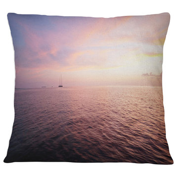 Purple Cloudy Seascape View Modern Beach Throw Pillow, 16"x16"