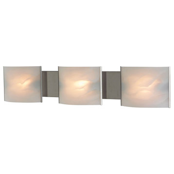 Pannelli 3 Light Bathroom Vanity Light, White Alabaster, Stainless Steel