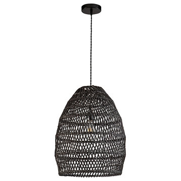 ELE Light & Decor Bamboo and Rattan Veremund Light Bell Pendant Light in Black
