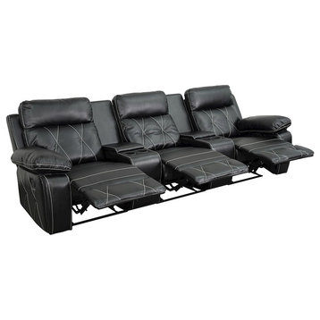 Flash Reel Comfort 3 Seat Black Theater Seating, Straight Cup - BT-70530-3-BK-GG