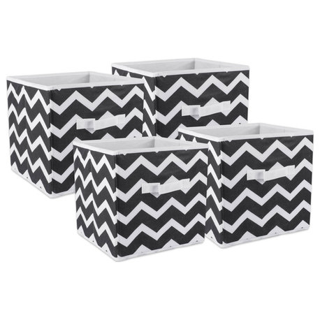 Nonwoven Polyester Cube Chevron Black Square 11"x11"x11", Set Of 2